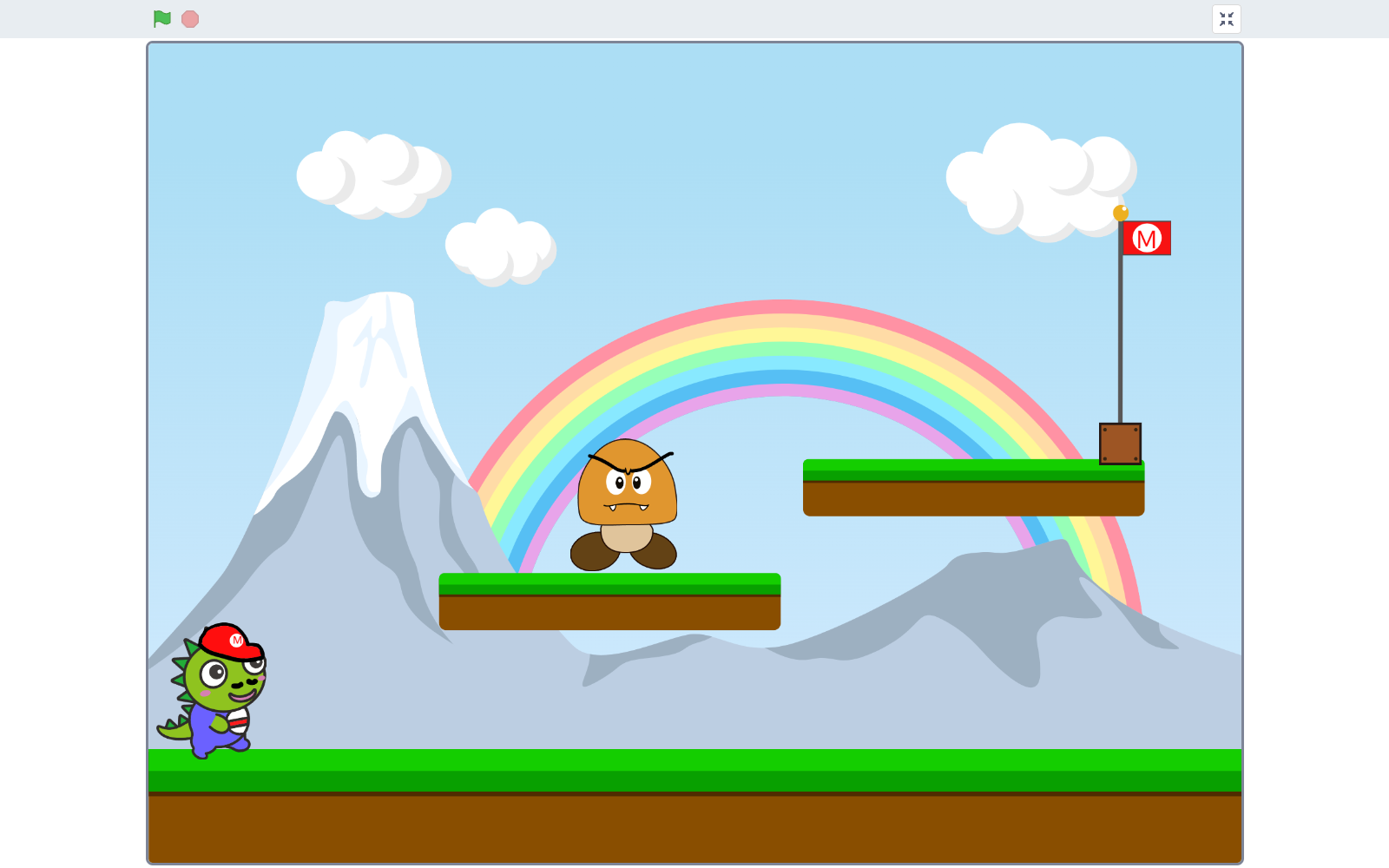 アルくんの冒険3のゲーム画面。主人公アルくんが足場の下を歩いている